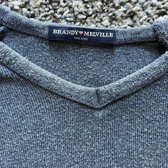 Brandy Melville Top Womens One Size/Medium Gray Long Sleeve Cotton Blend Blouse - Picture 2 of 8